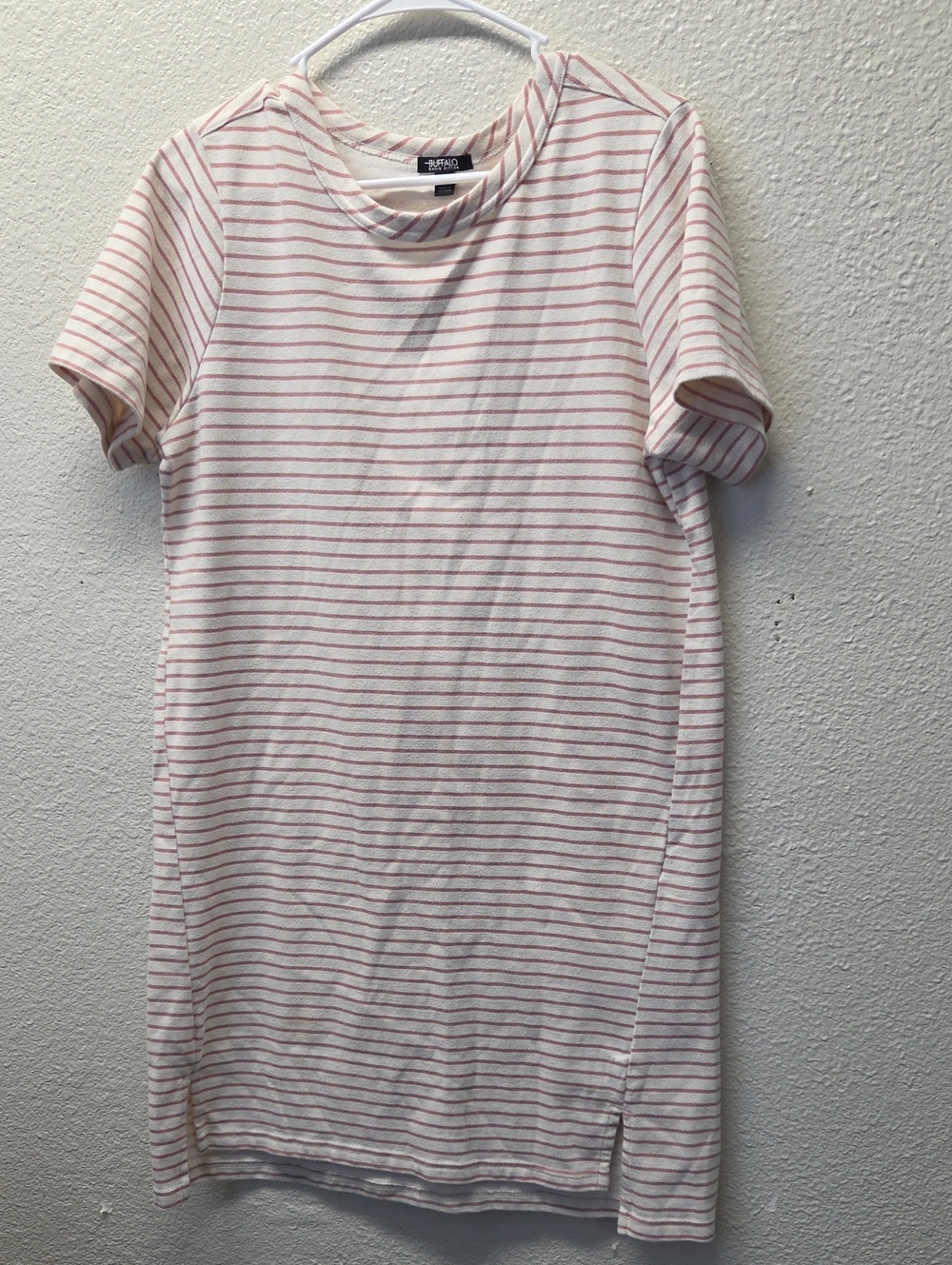 Buffalo David Bitton White Tee with Thin Pink Stripes